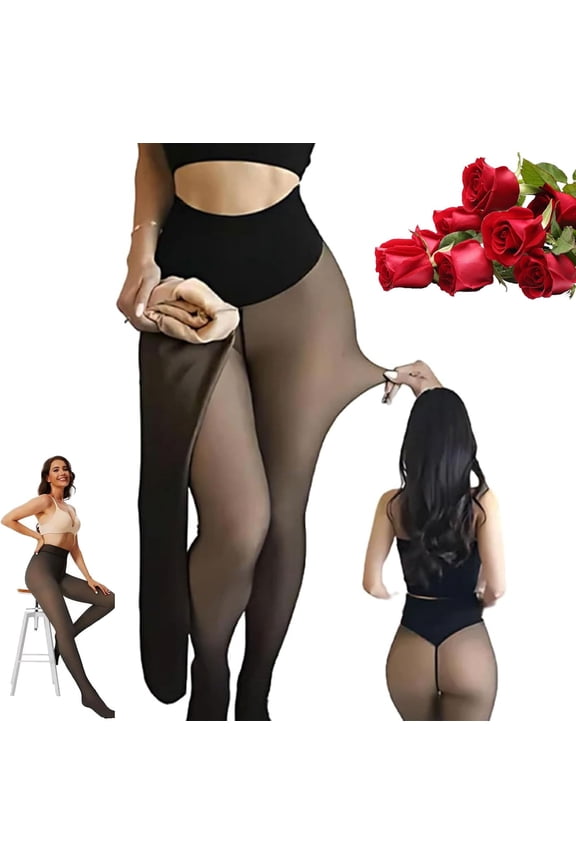 New Compression Band & One Seam Option, Translucent Fleece Lined Tights with Tummy Control