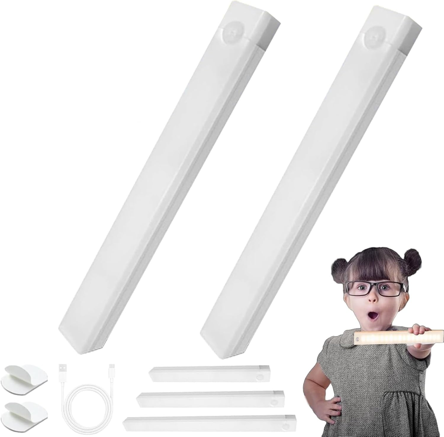 YEPOLERCE Smart Sensor Magnetic Rechargeable LED Lights, Motion Activated Wireless Closet Lights with USB Charging, Punch-Free Stick-On Lights for Kitchen Cabinet Wardrobe Stairs