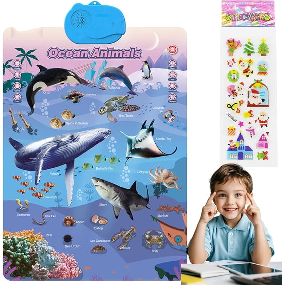 YEPOLERCE Talking Wall Chart for Kids, English & Spanish Learning Poster with Interactive Touch Buttons for ABCs Numbers Animals and Piano
