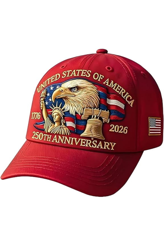 United States 250th Anniversary Red Cap, Adjustable Embroidered Baseball Cap for Men and Women