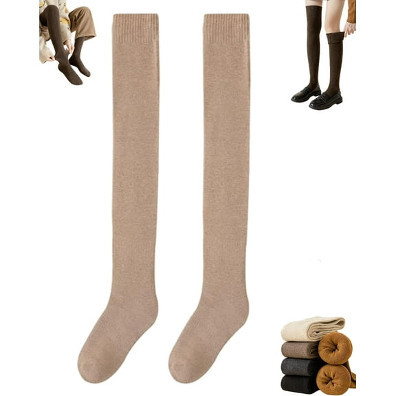 YEPOLERCE Wateresty Women Thigh High Socks, Warm Fleece Lined Stretchable Over Knee Socks for Most Foot Types