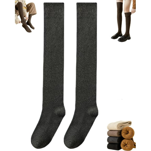 YEPOLERCE Wateresty Women Thigh High Socks, Warm Fleece Lined Stretchable Over Knee Socks for Most Foot Types