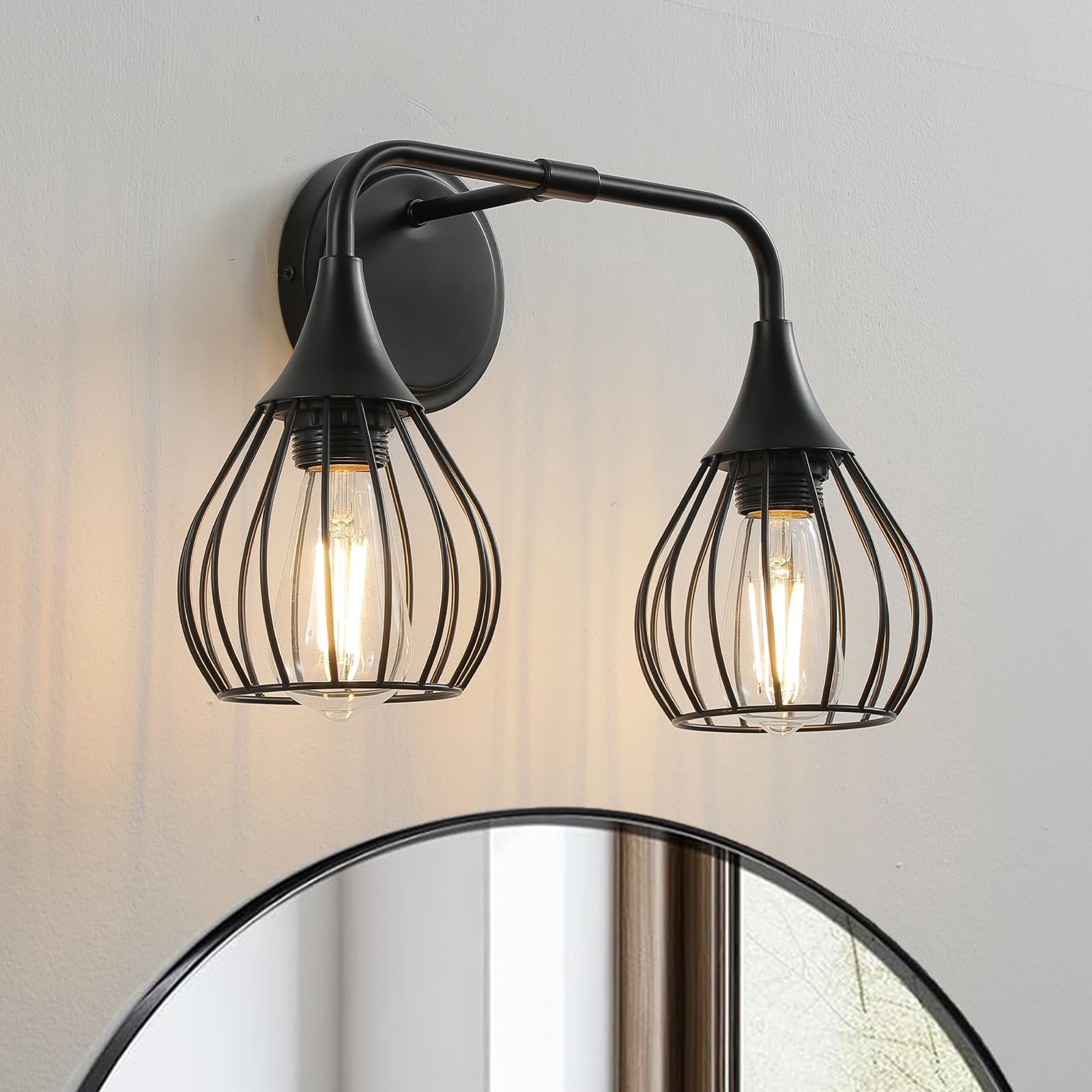 YEPOLI Black 2 Light Vanity Light with Elegant Teardrop Cage,Modern ...