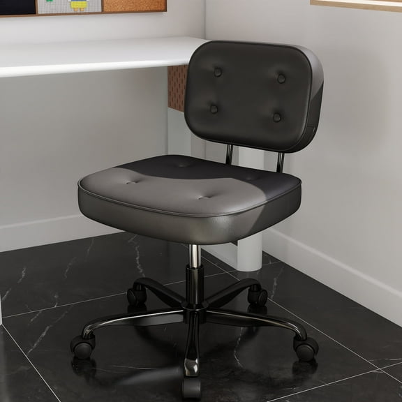 YERAIRR Armless Office Chair with Wide Seat,Home Computer Desk Chair Thickened Cushion PU Leather Swivel Upholstered Vanity Chair