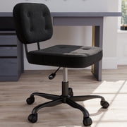 YERAIRR Black Desk Chair and Black Vanity Chair with Back, Armless Office Chair Wide Seat, Teddy Fleece Computer Desk Chair, Cute Makeup Vanity Chair for Dorm Office