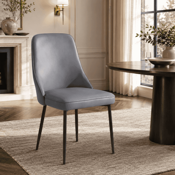 YERAIRR Modern Dining Chairs, Faux Leather Upholstered Dining Room Chairs, Kitchen Chairs with Curved Back, Padded Seat & Sturdy Metal Legs for Dining Room, Kitchen, Living Room, Grey