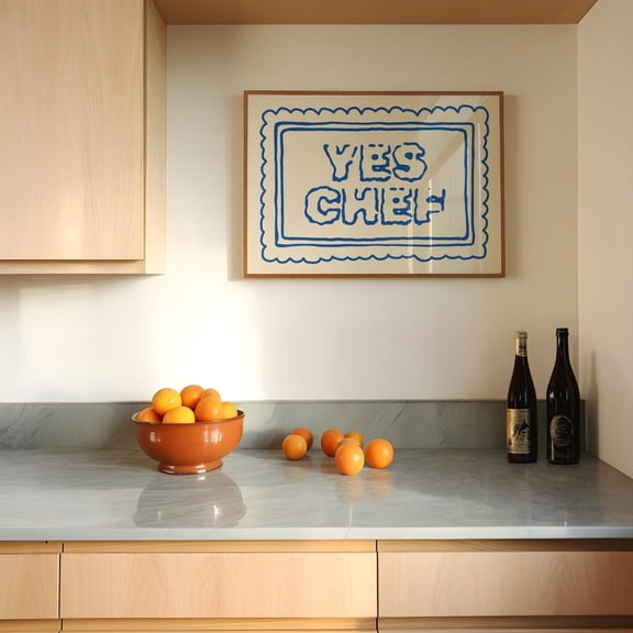 YES CHEF Typography Print, Retro Wall Art for Modern Kitchen Decor Unframed Paper Print