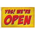 thumbnail image 1 of YES! We're Open Advertising Flag Banner Sign 3x5 ft Business Store Red Yellow, 1 of 2