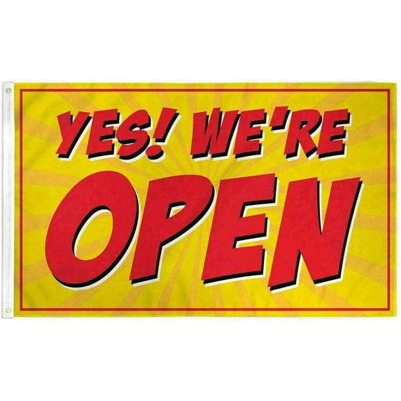 YES! We're Open Advertising Flag Banner Sign 3x5 ft Business Store Red Yellow
