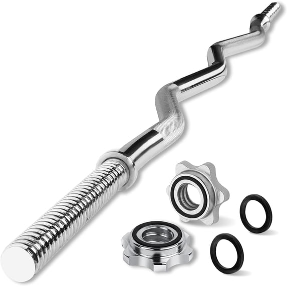 Yes4All 47 inch EZ Curl Bar, 1 inch Silver chrome weight lifting barbell for bicep tricep