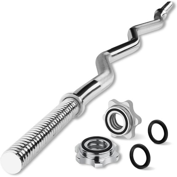 YES4ALL 480lbs EZ Curl Bar, 47 Inches Curling Barbell, 1 Inch Weight Lifting Bars for Bicep Tricep, 2 Star Collars