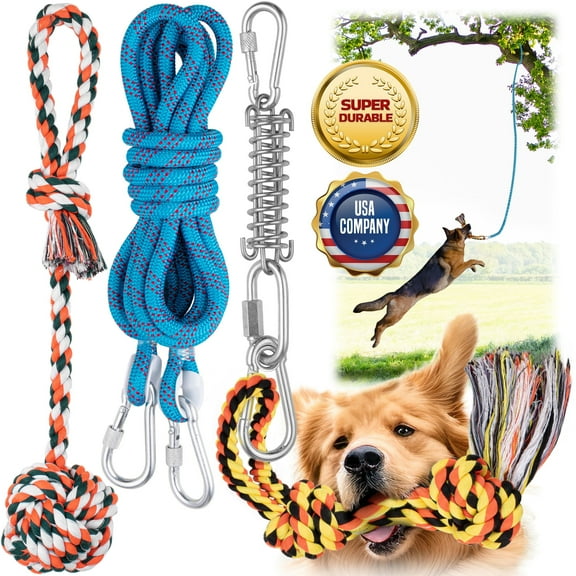 YES4QUALITY Bungee Hanging Dog Toy with Metal Spring & Rope, Blue, Medium