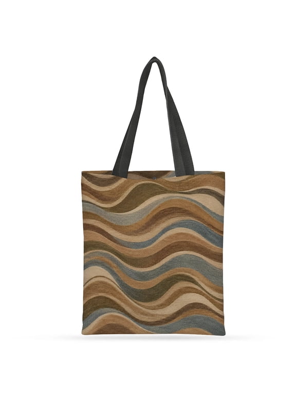 Canvas Tote Bag With Reinforced Handle & Inner Pocket Heavy Duty Eco Reusable Shopping Bag Large Capacity For Grocery Beach School Picnic Travel, Earth Wave