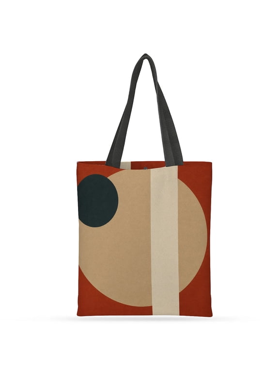 Canvas Tote Bag With Reinforced Handle & Inner Pocket Heavy Duty Eco Reusable Shopping Bag Large Capacity For Grocery Beach School Picnic Travel, Retro Circle