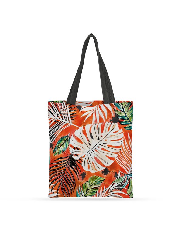 Canvas Tote Bag With Reinforced Handle & Inner Pocket Heavy Duty Eco Reusable Shopping Bag Large Capacity For Grocery Beach School Picnic Travel, Tropical Palm