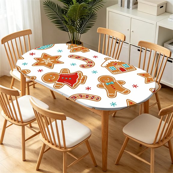 YESAD Elastic Tablecloth For Oval Tables, Waterproof Tablecover For Up To 42X68in Oval Table Cover, Dining Tablecover For Indoor And Outdoor, Holiday, Cookie Print