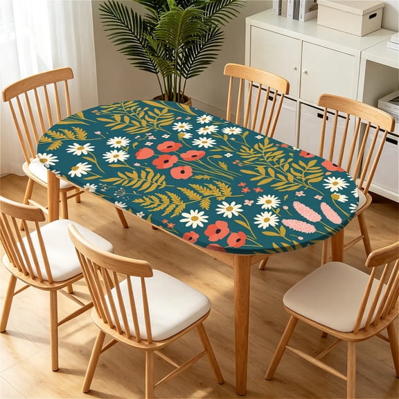 YESAD Elastic Tablecloth For Oval Tables, Waterproof Tablecover For Up To 42X68in Oval Table Cover, Dining Tablecover For Indoor And Outdoor, Holiday, Dark-Foliage