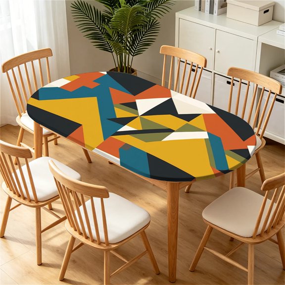 YESAD Elastic Tablecloth For Oval Tables, Waterproof Tablecover For Up To 42X68in Oval Table Cover, Dining Tablecover For Indoor And Outdoor, Holiday, Primary-Triangle