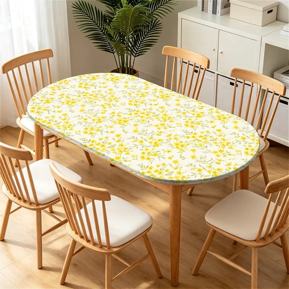 YESAD Elastic Tablecloth For Oval Tables, Waterproof Tablecover For Up To 42X68in Oval Table Cover, Dining Tablecover For Indoor And Outdoor, Holiday, Soft-Gold-Sprinkle