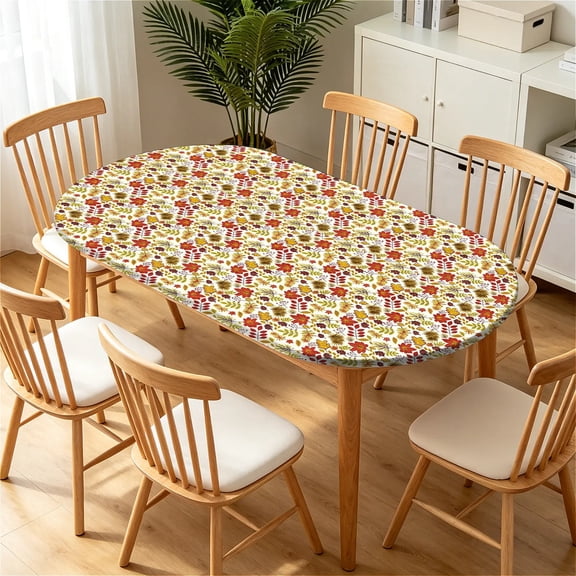 YESAD Elastic Tablecloth For Oval Tables, Waterproof Tablecover For Up To 48x68in Oval Table Cover, Dining Tablecover For Indoor And Outdoor, Holiday, Speckle-Wild-Bloom