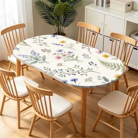 YESAD Elastic Tablecloth For Oval Tables, Waterproof Tablecover For Up To 60x84in Oval Table Cover, Dining Tablecover For Indoor And Outdoor, Holiday, Wild-Mixed-Wildflower