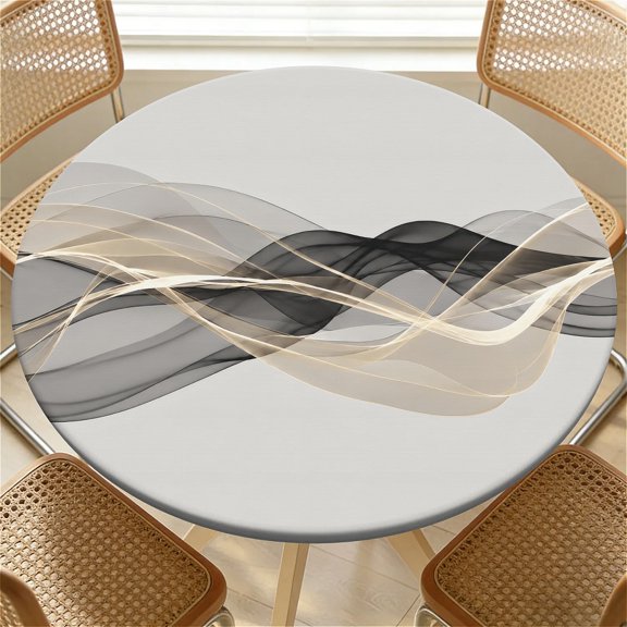 YESAD Elastic Tablecloth For Round Tables, Waterproof Tablecover For Up To 60in Round Table, Dining Tablecover For Indoor And Outdoor, Holiday, Smoke Wave