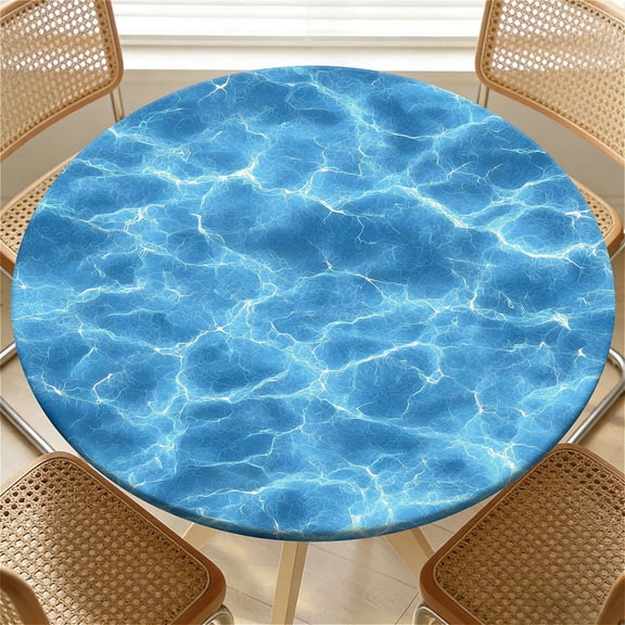 YESAD Elastic Tablecloth For Round Tables, Waterproof Tablecover For Up To 60in Round Table, Dining Tablecover For Indoor And Outdoor, Holiday, Turquoise Water Texture