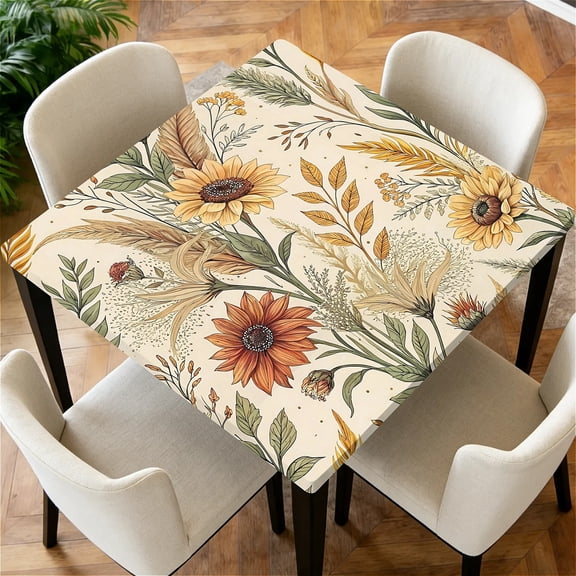 YESAD Elastic Tablecloth For square Tables, Waterproof Tablecover For Up To 34in square Table Cover, Dining Tablecover For Indoor And Outdoor, Holiday, Hummingbird