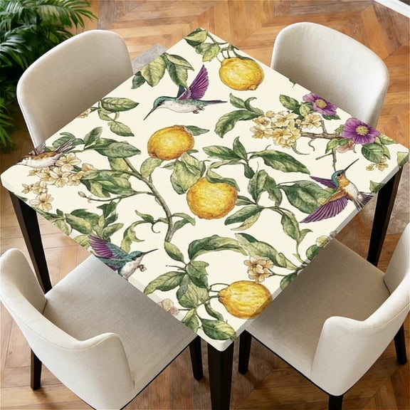 YESAD Elastic Tablecloth For square Tables, Waterproof Tablecover For Up To 34in square Table Cover, Dining Tablecover For Indoor And Outdoor, Holiday, Lemon