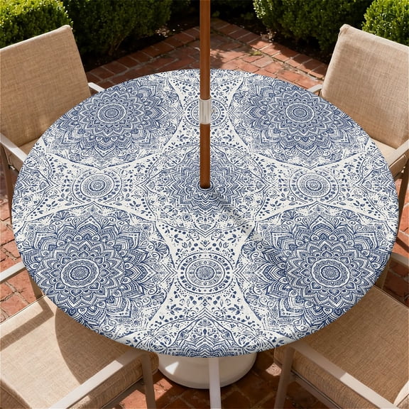 YESAD Round Outdoor Tablecloth For Up To 36in With Umbrella Hole & Zipper Waterproof Elastic Edge Fitted Table Cover Big Sunflower For Patio Picnic Party, Lavender-Rosette_updated