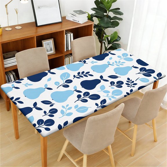 YESAD Waterproof Fitted Rectangle Tablecloth With Elastic Edge, Wipeable Table Cover For 6 Ft Tables, Perfect For Outdoor Picnic & Camping,24x48in,Light-Blue-Fruit