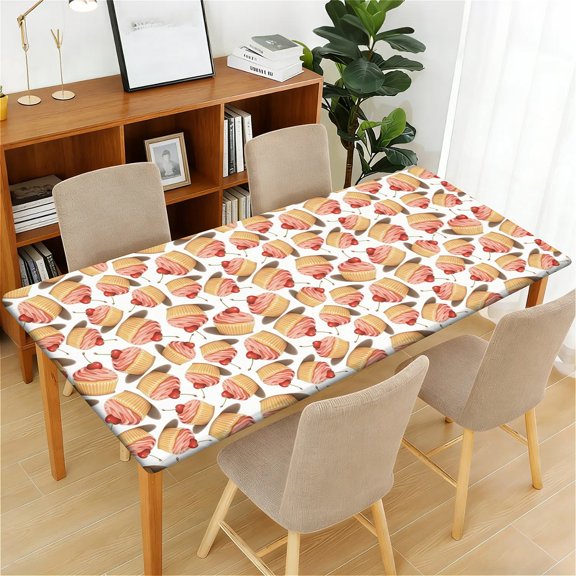 YESAD Waterproof Fitted Rectangle Tablecloth With Elastic Edge, Wipeable Table Cover For 6 Ft Tables, Perfect For Outdoor Picnic & Camping,24x48in,Peach-Cookie-Ditsy