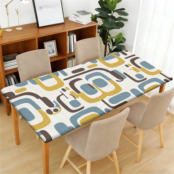 YESAD Waterproof Fitted Rectangle Tablecloth With Elastic Edge, Wipeable Table Cover For 6 Ft Tables, Perfect For Outdoor Picnic & Camping,24x48in,Retro-Oval-Geo