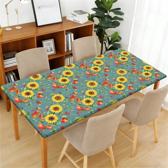 YESAD Waterproof Fitted Rectangle Tablecloth With Elastic Edge, Wipeable Table Cover For 6 Ft Tables, Perfect For Outdoor Picnic & Camping,24x48in,Sunflower-Square