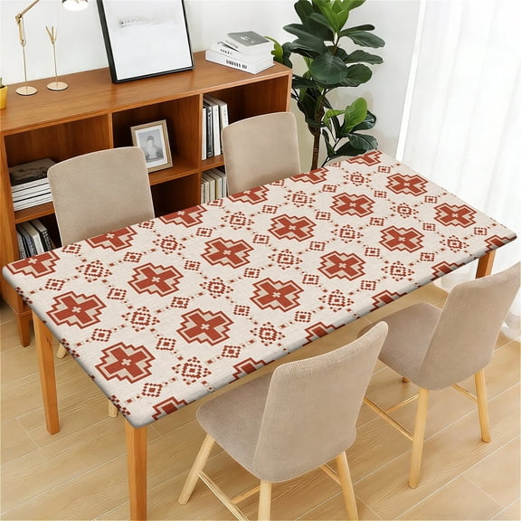 YESAD Waterproof Fitted Rectangle Tablecloth With Elastic Edge, Wipeable Table Cover For 6 Ft Tables, Perfect For Outdoor Picnic & Camping,24x48in,Teal-Triangle-Block