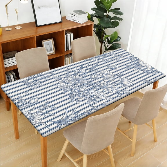 YESAD Waterproof Fitted Rectangle Tablecloth With Elastic Edge, Wipeable Table Cover For 6 Ft Tables, Perfect For Outdoor Picnic & Camping,24x48in,Thin-Stripe