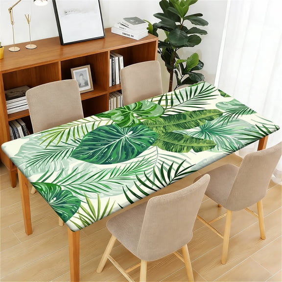 YESAD Waterproof Fitted Rectangle Tablecloth With Elastic Edge, Wipeable Table Cover For 6 Ft Tables, Perfect For Outdoor Picnic & Camping,24x48in,Tropical-Foliage