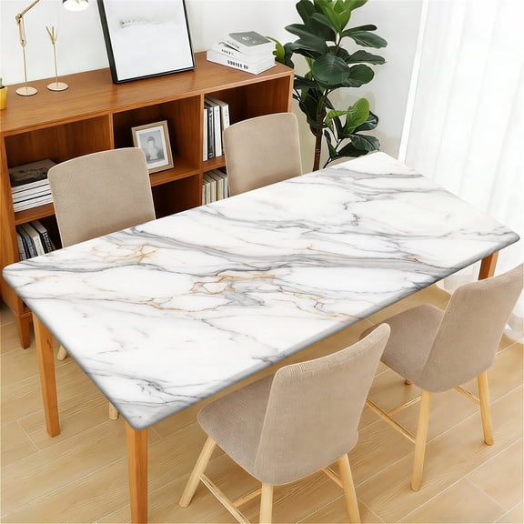 YESAD Waterproof Fitted Rectangle Tablecloth With Elastic Edge, Wipeable Table Cover For 6 Ft Tables, Perfect For Outdoor Picnic & Camping,24x48in,White-Marble