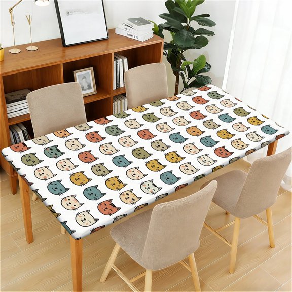 YESAD Waterproof Fitted Rectangle Tablecloth With Elastic Edge, Wipeable Table Cover For 6 Ft Tables, Perfect For Outdoor Picnic & Camping,30x60in,Neutral-Animal-Ditsy