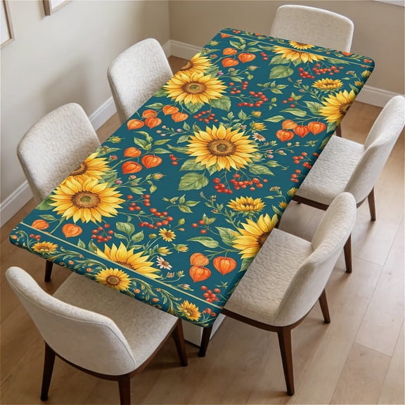 YESAD Waterproof Fitted Rectangle Tablecloth With Elastic Edge, Wipeable Table Cover For 6 Ft Tables, Perfect For Outdoor Picnic & Camping,30x72in,Border-Floral