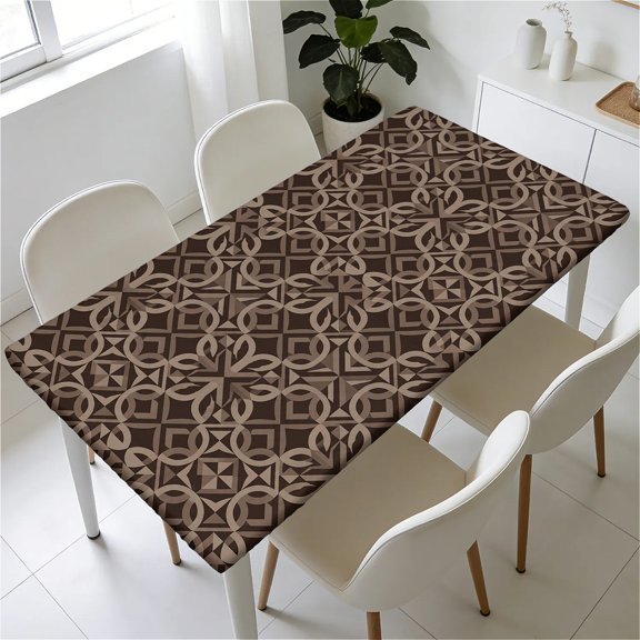 YESAD Waterproof Fitted Rectangle Tablecloth With Elastic Edge, Wipeable Table Cover For 6 Ft Tables, Perfect For Outdoor Picnic & Camping,31x55in, Dark-Brown-Tile