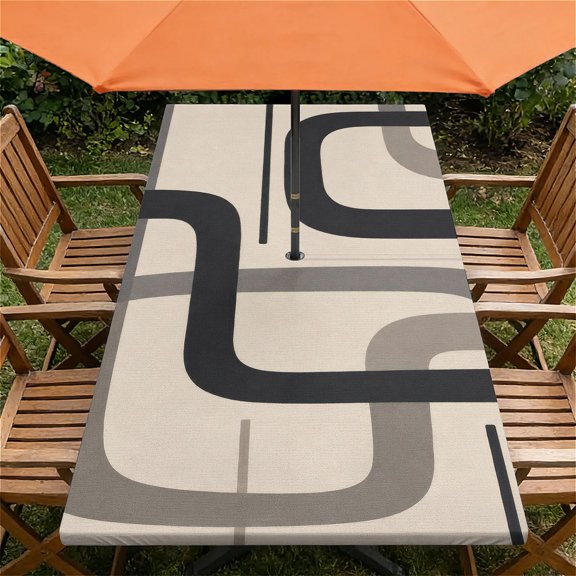 YESAD Waterproof Fitted Rectangle Tablecloth With Elastic Edge, Wipeable Table Cover For Tables With Umbrella Hole, Perfect For Outdoor Picnic & Camping,24x48 In,Grey Labyrinth Line