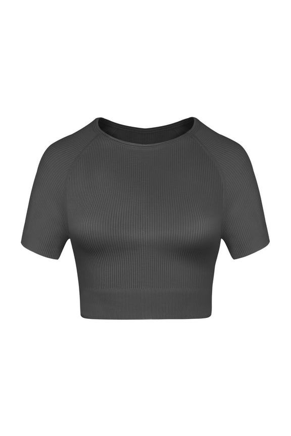 1 Piece Small Crop Tops for Women, Crew Neck Shorts Sleeve Stretch Fitted Shirts Crop Tops White Grey Black