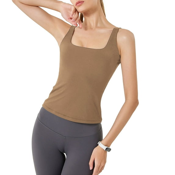 YESGG Women’s 2024 Square Neck Double Lined Tank Top Sleeveless,Summer Tops Basic Tight Shirts