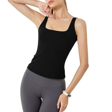YESGG Women’s 2024 Square Neck Double Lined Tank Top Sleeveless,Summer Tops Basic Tight Shirts