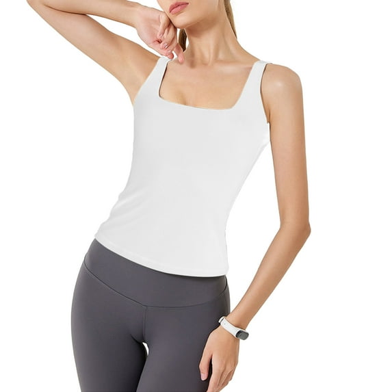 YESGG Women’s 2024 Square Neck Double Lined Tank Top Sleeveless,Summer Tops Basic Tight Shirts