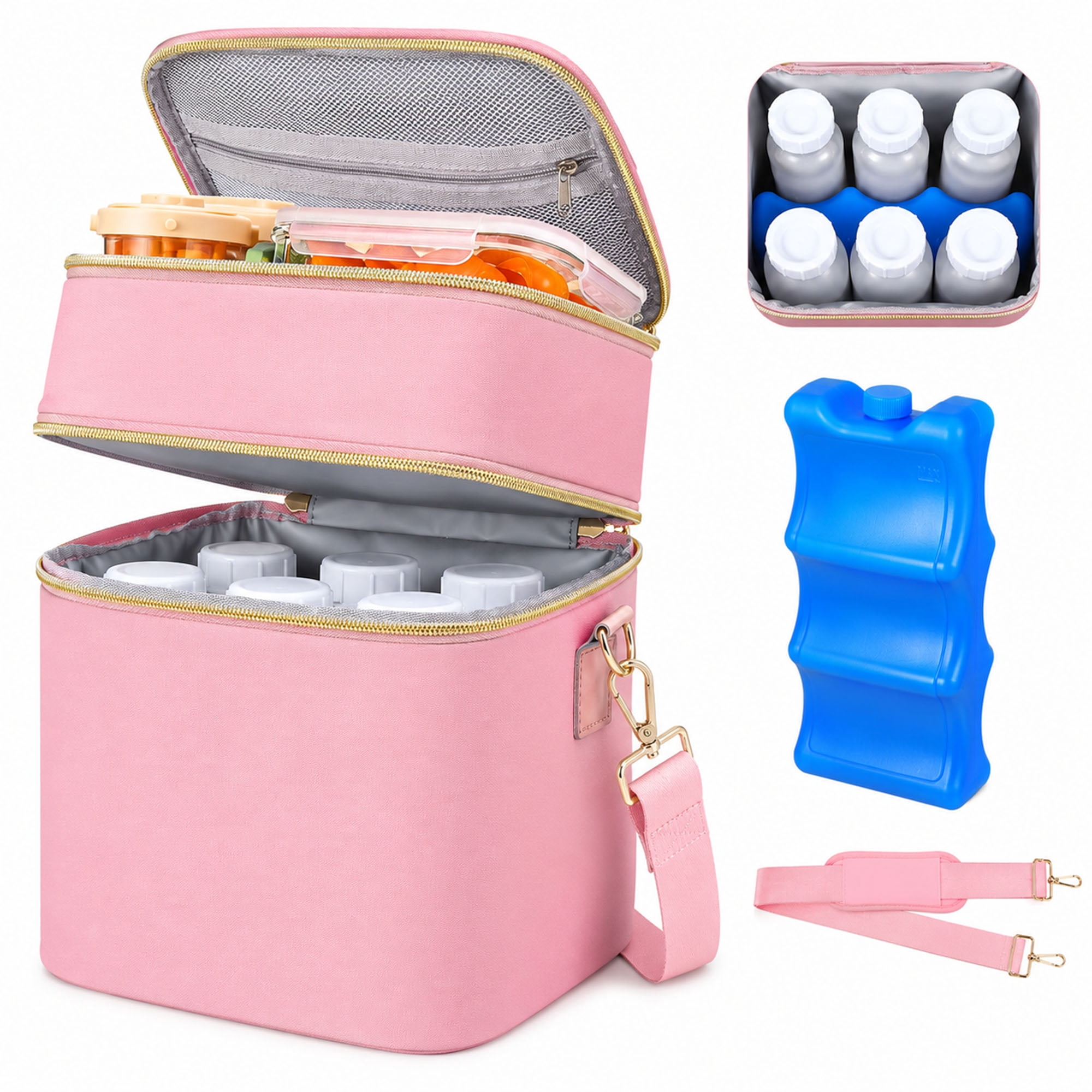 YESGIRL Breastmilk Cooler Bag with Ice Pack, 20-Hour Insulated Baby Bottle Tote Fits 6 x 9 oz Bottles, Double-Layer Bag for Work, Daycare & Travel