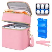YESGIRL Breastmilk Cooler Bag with Ice Pack, 20-Hour Insulated Baby Bottle Tote Fits 6 x 9 oz Bottles, Double-Layer Bag for Work, Daycare & Travel