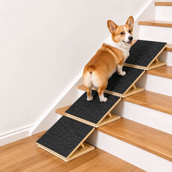 YESGIRL Dog Ramp for Stairs, 4-Pack Foldable Wooden Pet Ramp forSmall Dogs, Adjustable Angle Dog Stairs with Textured Anti-SlipSurface, Grey