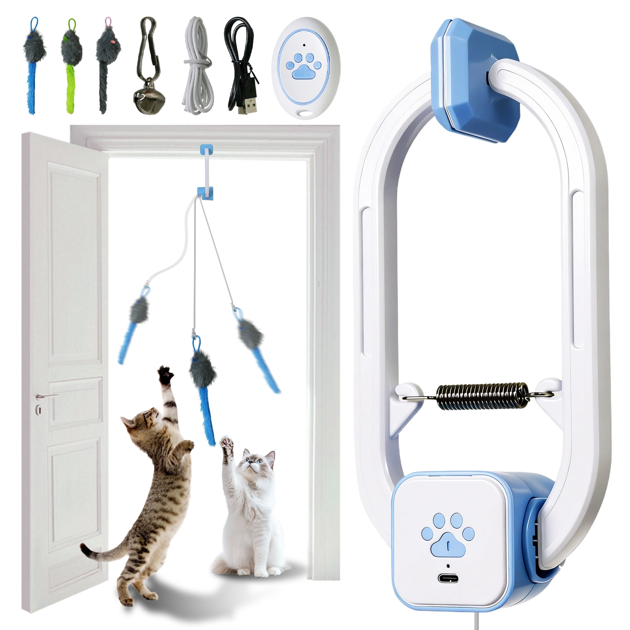 YESGIRL Interactive Cat Toys for Indoor Cats，2 Smart Auto Motion Modes (360° Spin & Irregular Jumping) with Remote，Rechargeable Electric Cat Teaser for Cats and Kittens, Blue